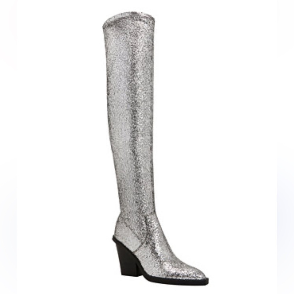 Katy Perry The Citygurl Silver Glitter Over the Knee Boots Size 5.5 NWOB